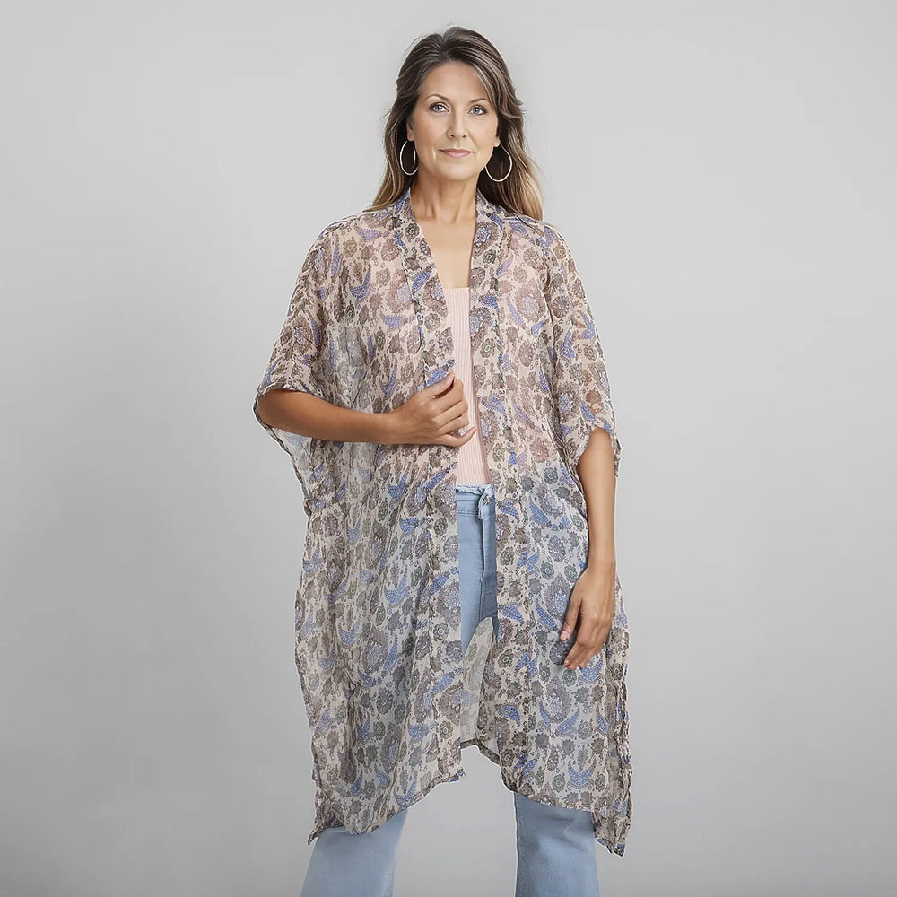 TAMSY Printed Chiffon Kaftan (One Size) - Beige