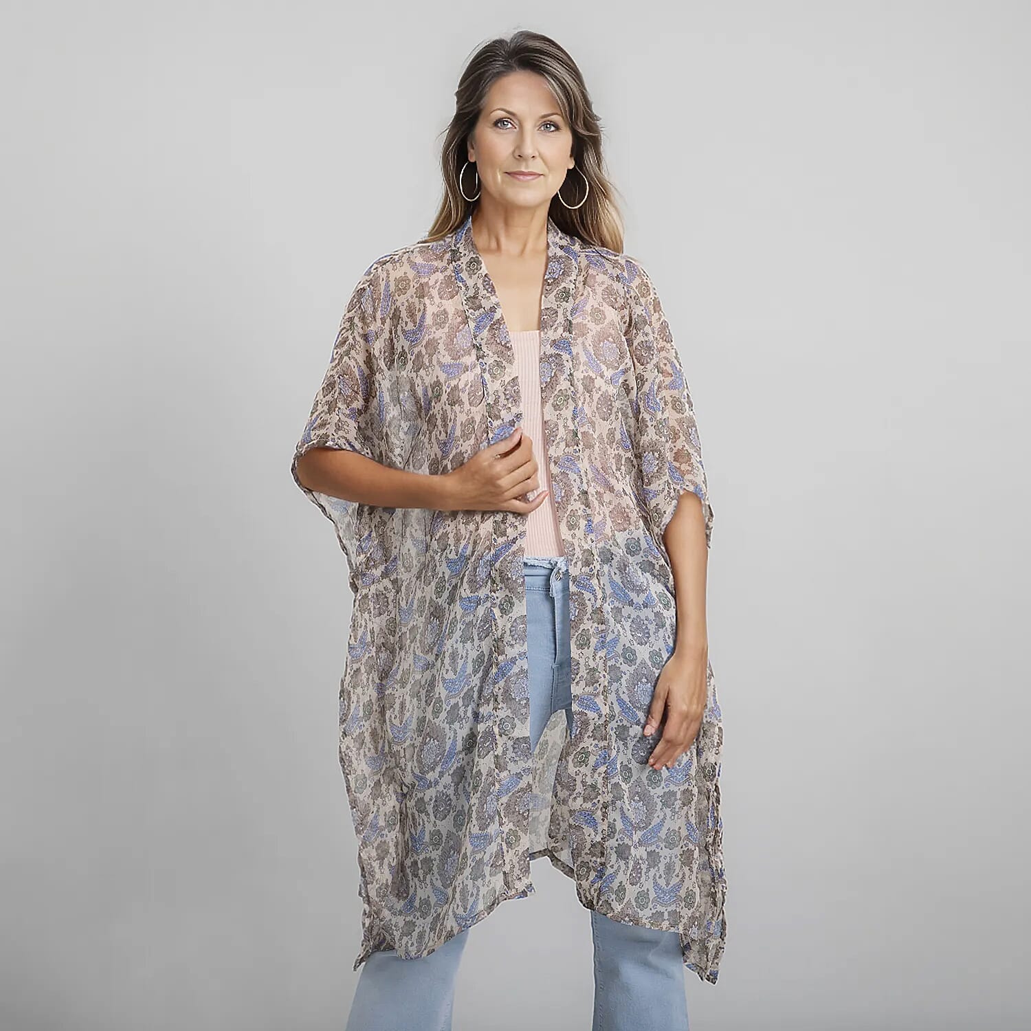 TAMSY Printed Chiffon Kaftan (One Size) - Beige
