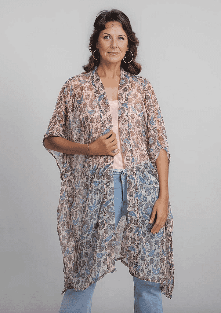 TAMSY Printed Chiffon Kaftan (One Size) - Beige