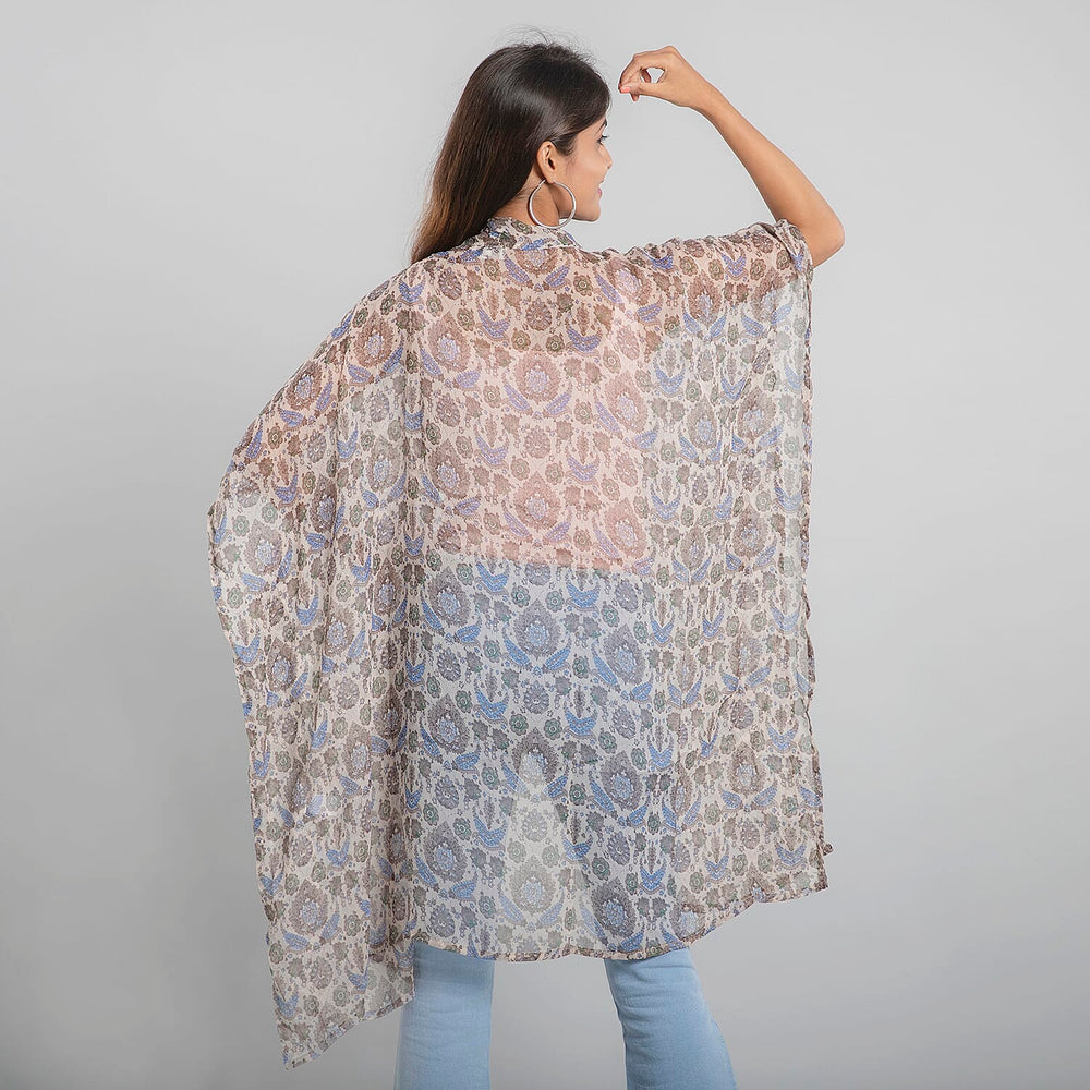 TAMSY Printed Chiffon Kaftan (One Size) - Beige