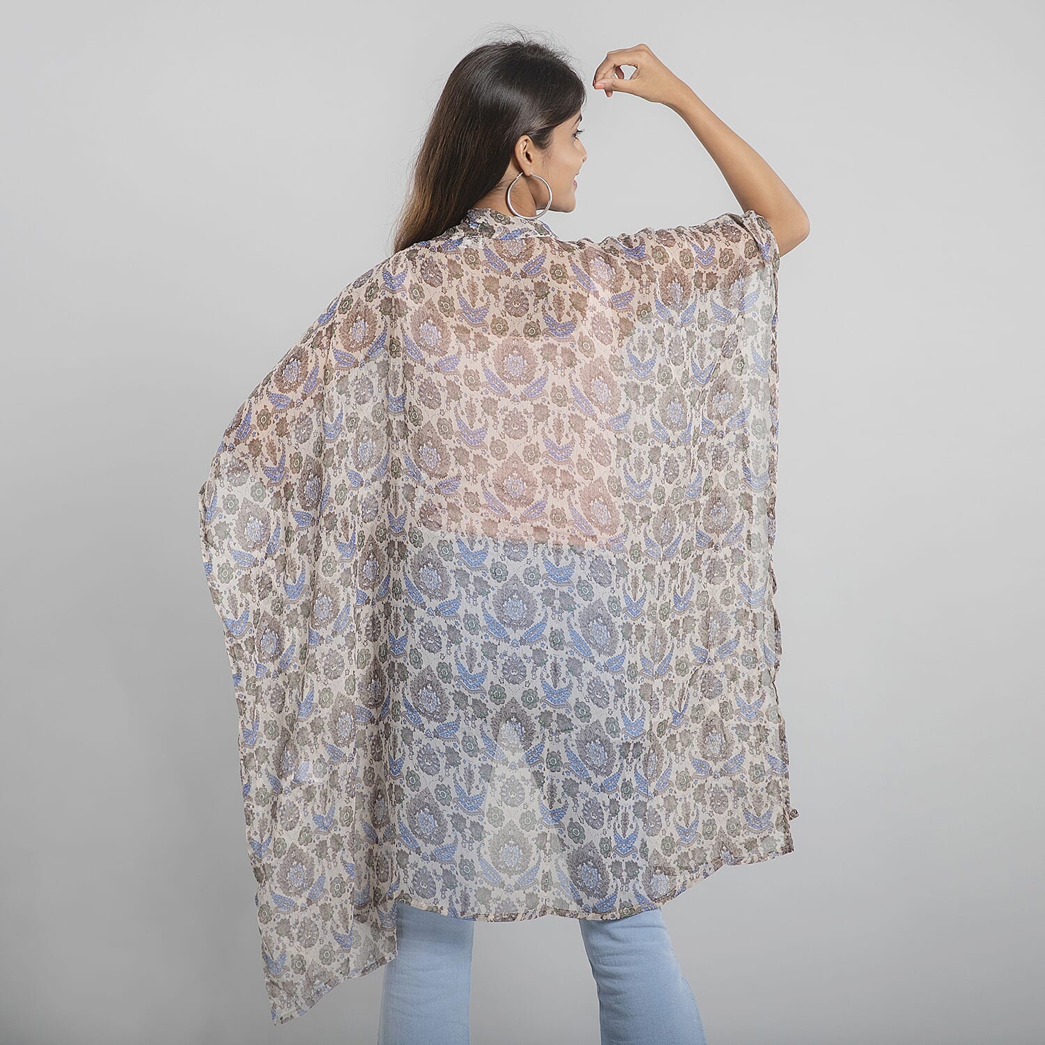TAMSY Printed Chiffon Kaftan (One Size) - Beige