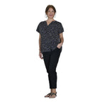 TAMSY Printed V-Neck Short Sleeves Blouse (Size M) - Black