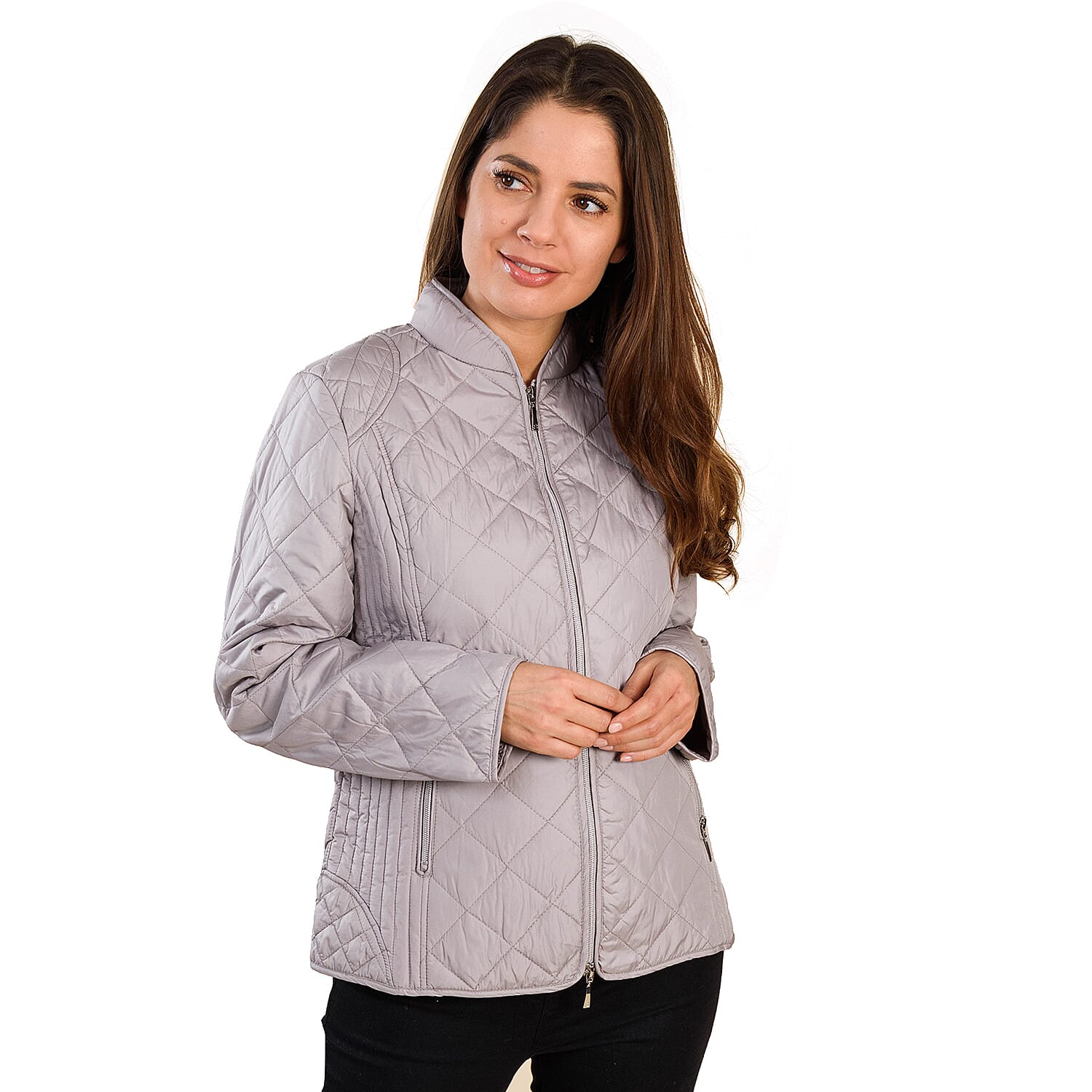 TAMSY Quilted Pattern Padded Jacket (Size 22) - Light Grey