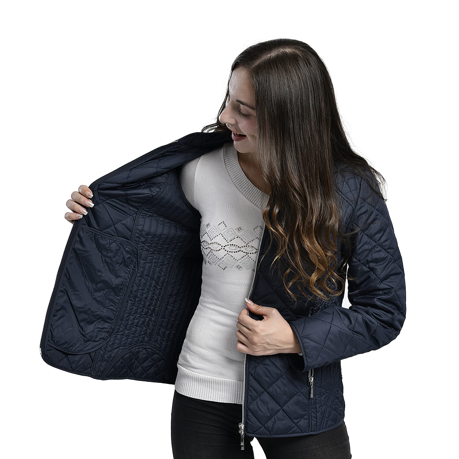 TAMSY Quilted Pattern Padded Jacket (Size 20) - Navy