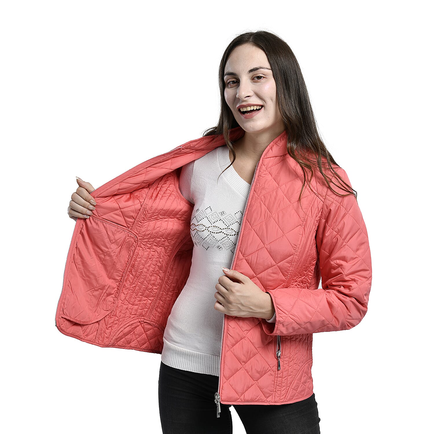 TAMSY Quilted Pattern Padded Jacket (Size 24) - Peach