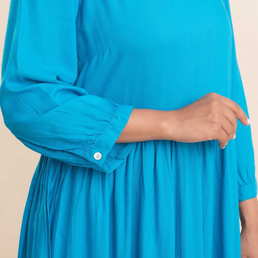TAMSY 100% Viscose Crew Neck Mid Dress (Size 16) - Blue
