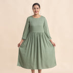 TAMSY 100% Viscose Crew Neck Mid Dress (Size 16) - Green