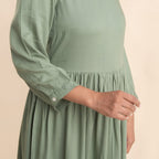 TAMSY 100% Viscose Crew Neck Mid Dress (Size 16) - Green