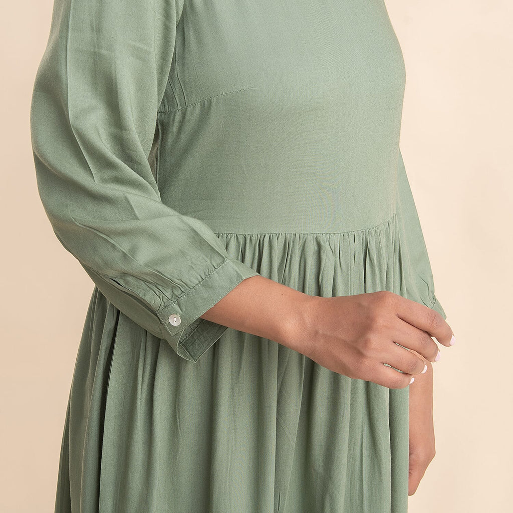 TAMSY 100% Viscose Crew Neck Mid Dress (Size 18) - Green