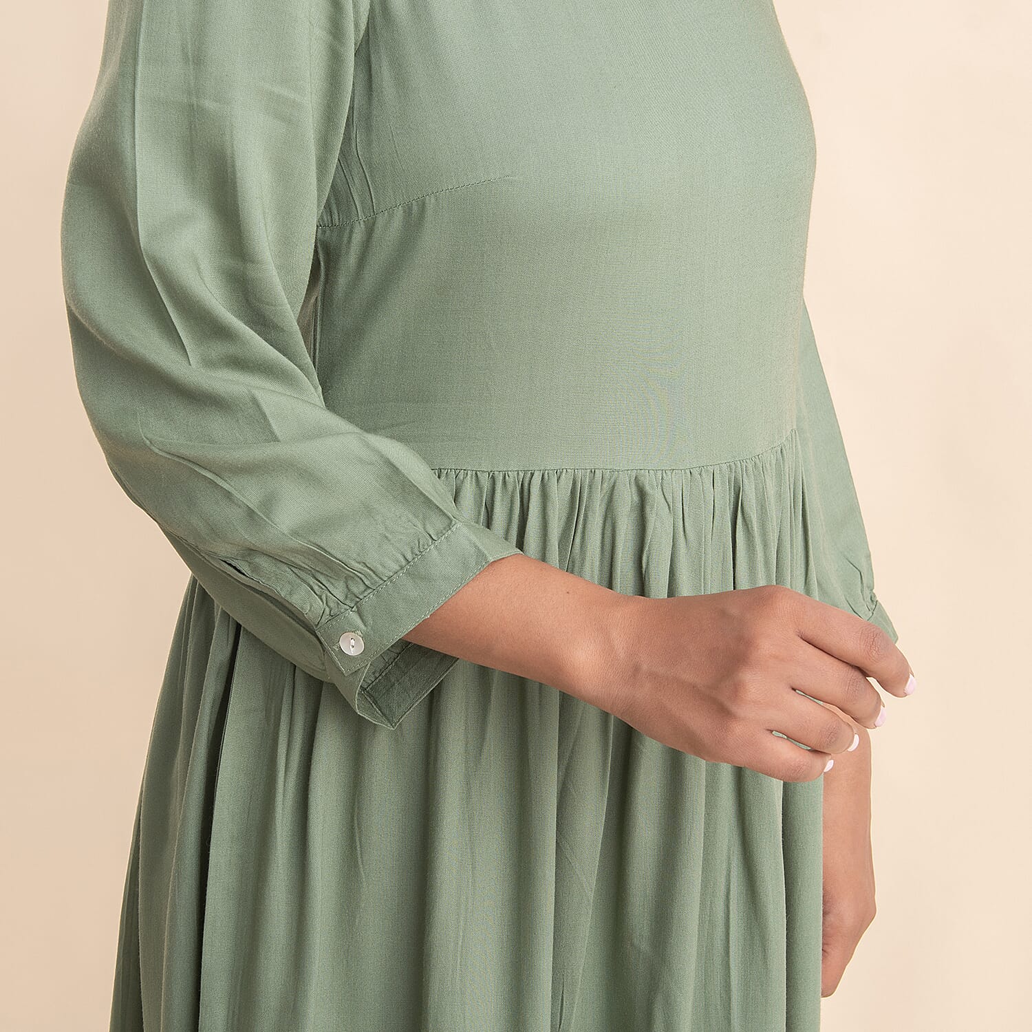 TAMSY 100% Viscose Crew Neck Mid Dress (Size 18) - Green
