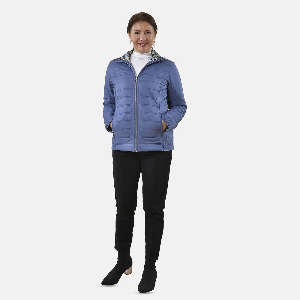 TAMSY Reverible Padded Lining Jacket with Front Zipper Closure (Size 10) - Blue