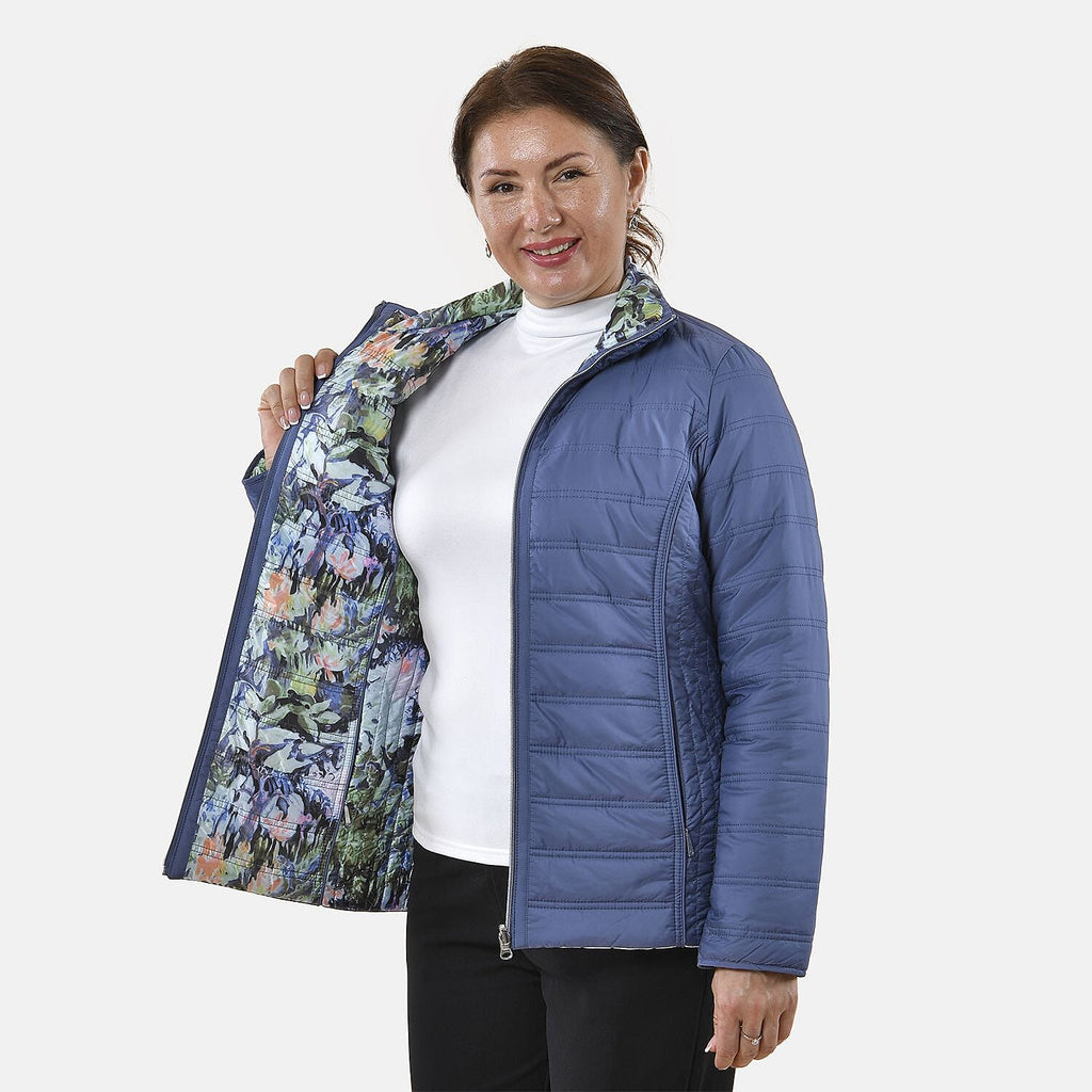 TAMSY Reverible Padded Lining Jacket with Front Zipper Closure (Size 10) - Blue