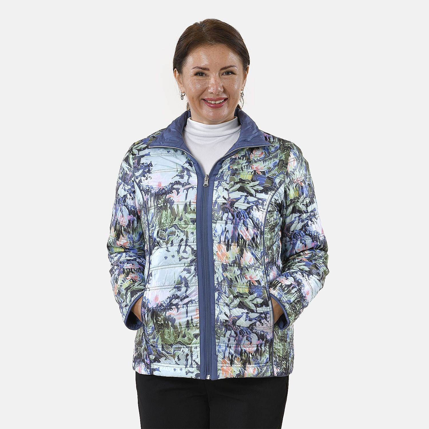 TAMSY Reverible Padded Lining Jacket with Front Zipper Closure (Size 10) - Blue