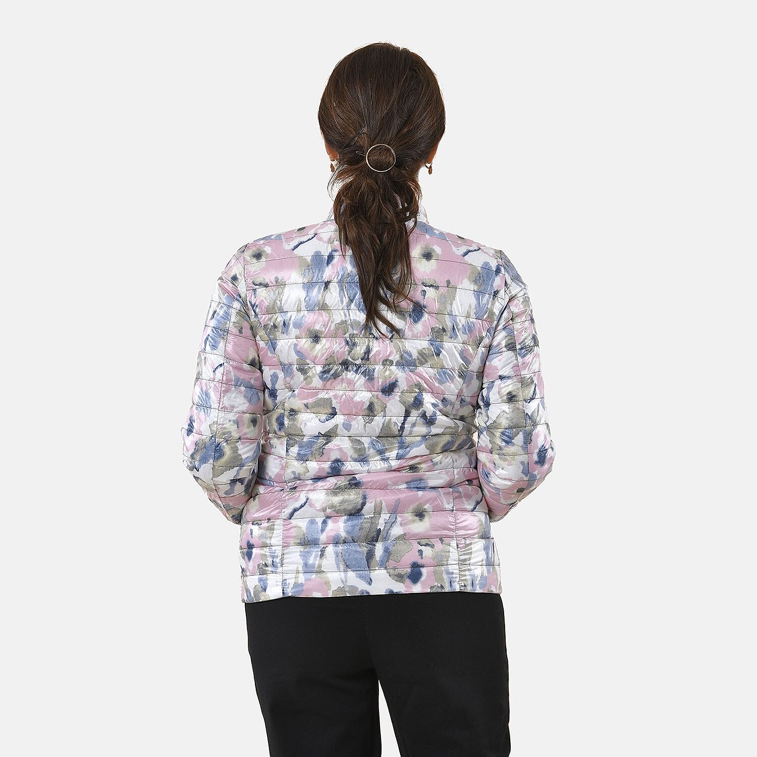 Solid Floral Pattern Reversible Padded Jacket (Size 20) - Green and Multi