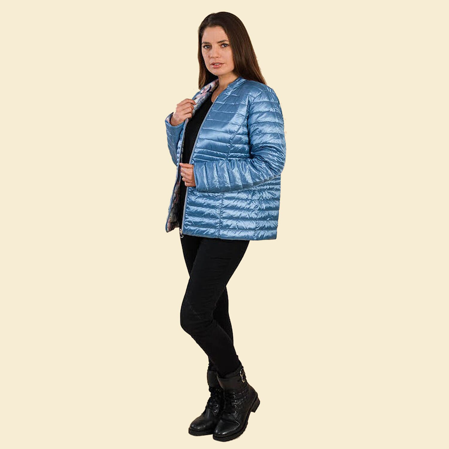 TAMSY Reversible Floral Print Padded Jacket (Size 12) - Blue - Multi