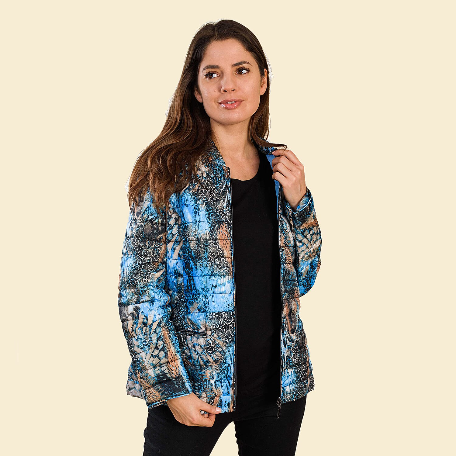 TAMSY Reversible Floral Print Padded Jacket (Size 12) - Blue - Multi