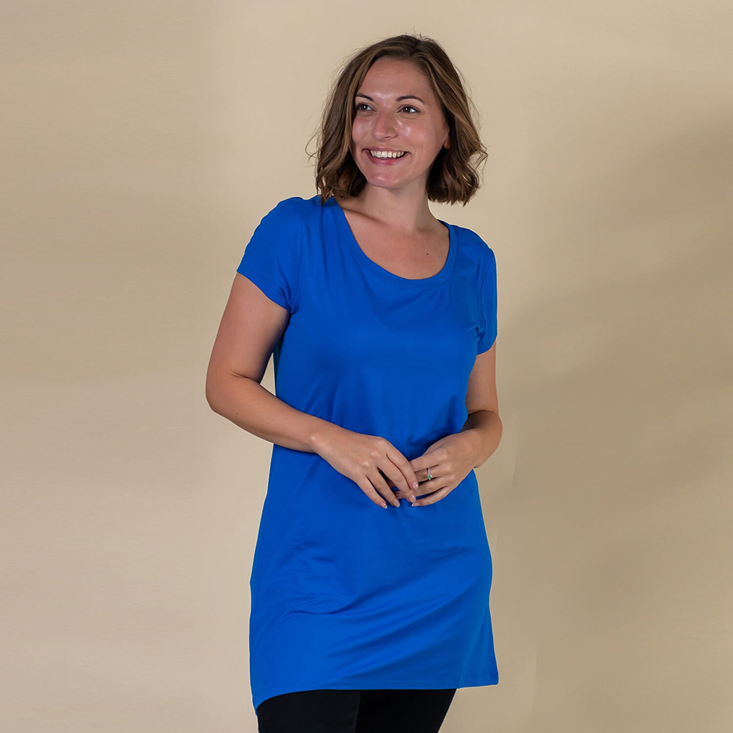 TAMSY Round Neck Sleep Shirt for Women (Size L,16-18) - Blue