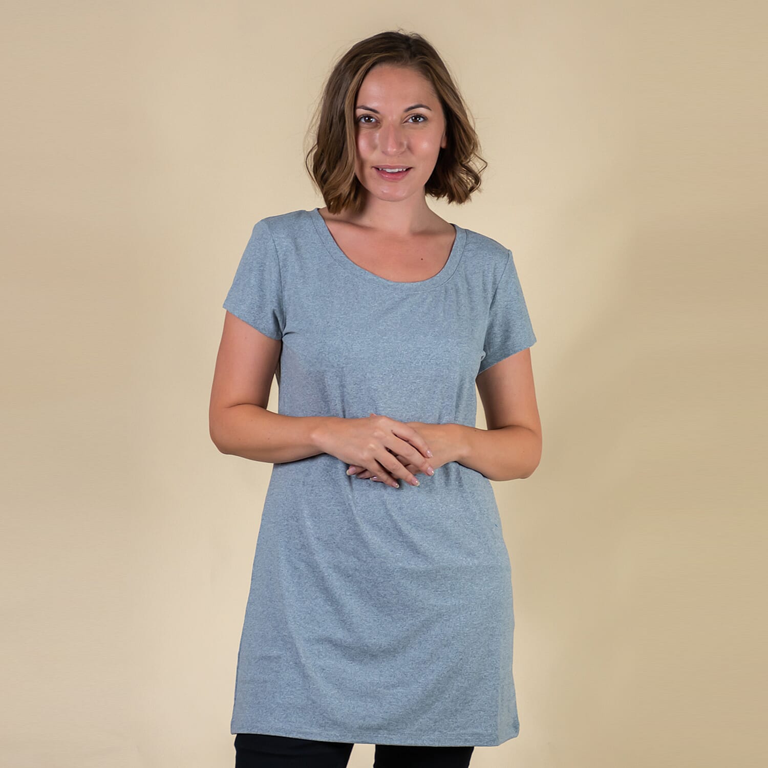 TAMSY Round Neck Sleep Shirt for Women (Size M,12-14) - Grey