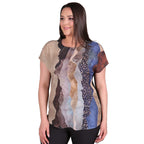 TAMSY Sahara Pattern Low Sleeves Blouse (Size L,16-18) - Stone Colour