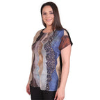 TAMSY Sahara Pattern Low Sleeves Blouse (Size L,16-18) - Stone Colour