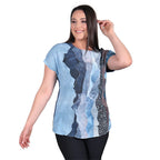 TAMSY Sahara Pattern Low Sleeve Blouse (Size M,12-14) - Blue Colour