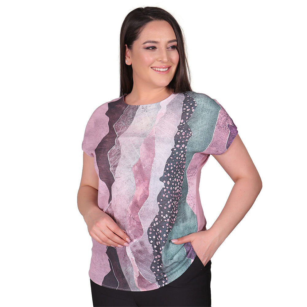 TAMSY Sahara Pattern Low Sleeves Blouse (Size M,12-14) - Lilac Colour