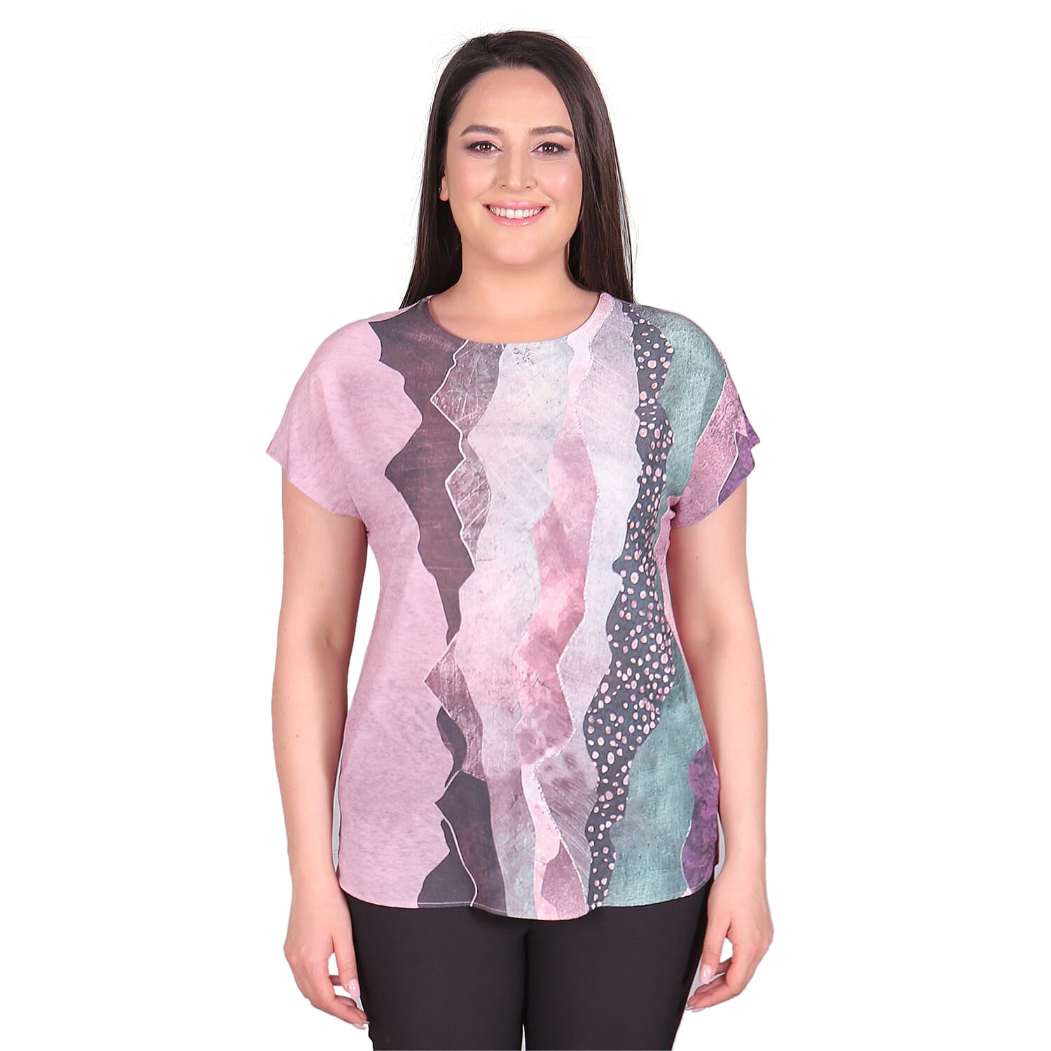 TAMSY Sahara Pattern Low Sleeves Blouse (Size L,16-18) - Lilac Colour