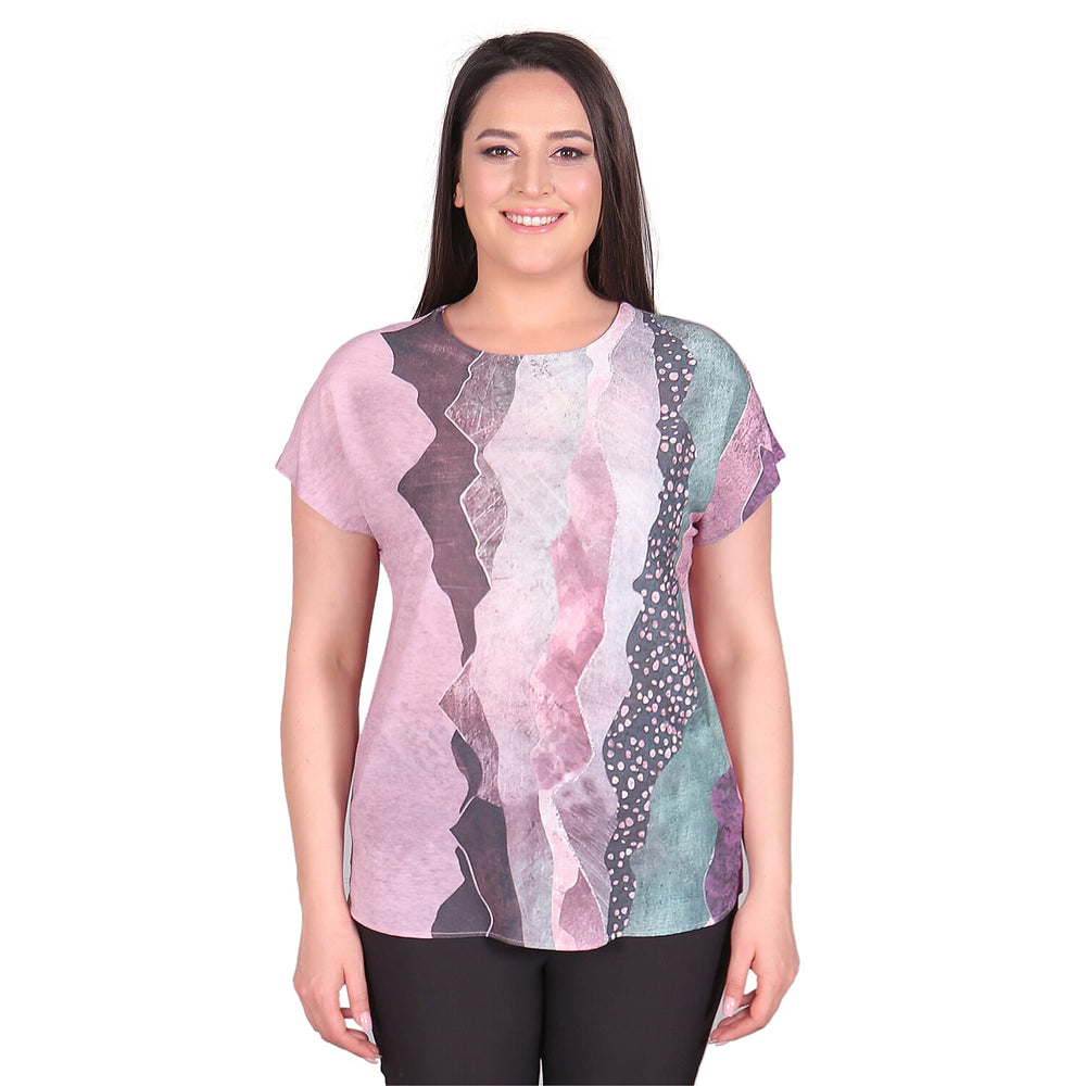 TAMSY Sahara Pattern Low Sleeve Blouse (Size XL,20-22) - Lilac Colour