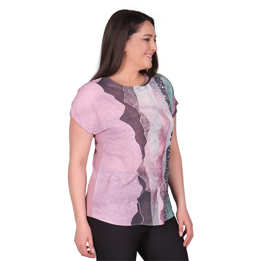 TAMSY Sahara Pattern Low Sleeve Blouse (Size XL,20-22) - Lilac Colour