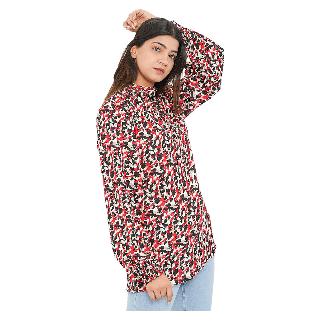 TAMSY Seamless Print Top (Size 26) - Red & Multi