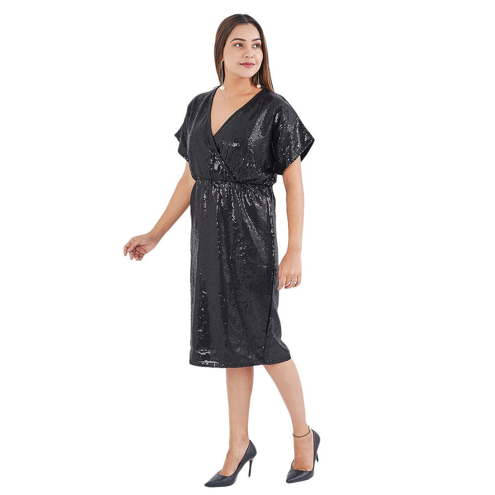 TAMSY Sequin V Neck Midi Dress (Size 20) - Black
