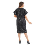 TAMSY Sequin V Neck Short Dress (Size 26) - Black