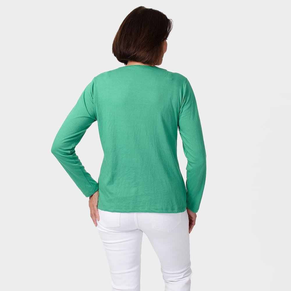 TAMSY Set of 2 Long Sleeve Classic V Neck T-Shirt (Size S) - Black - Green