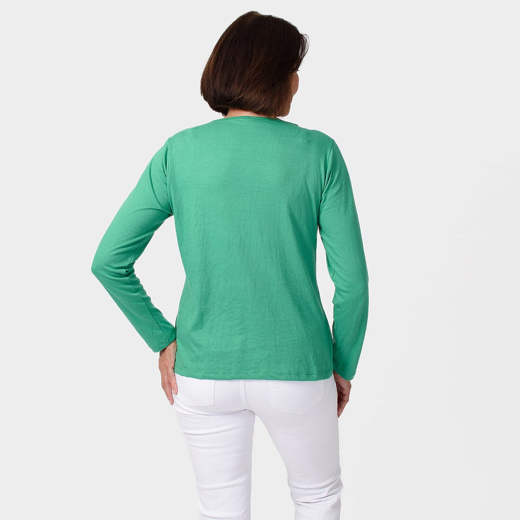 TAMSY Set of 2 Long Sleeve Classic V Neck T-Shirt (Size S) - Black - Green