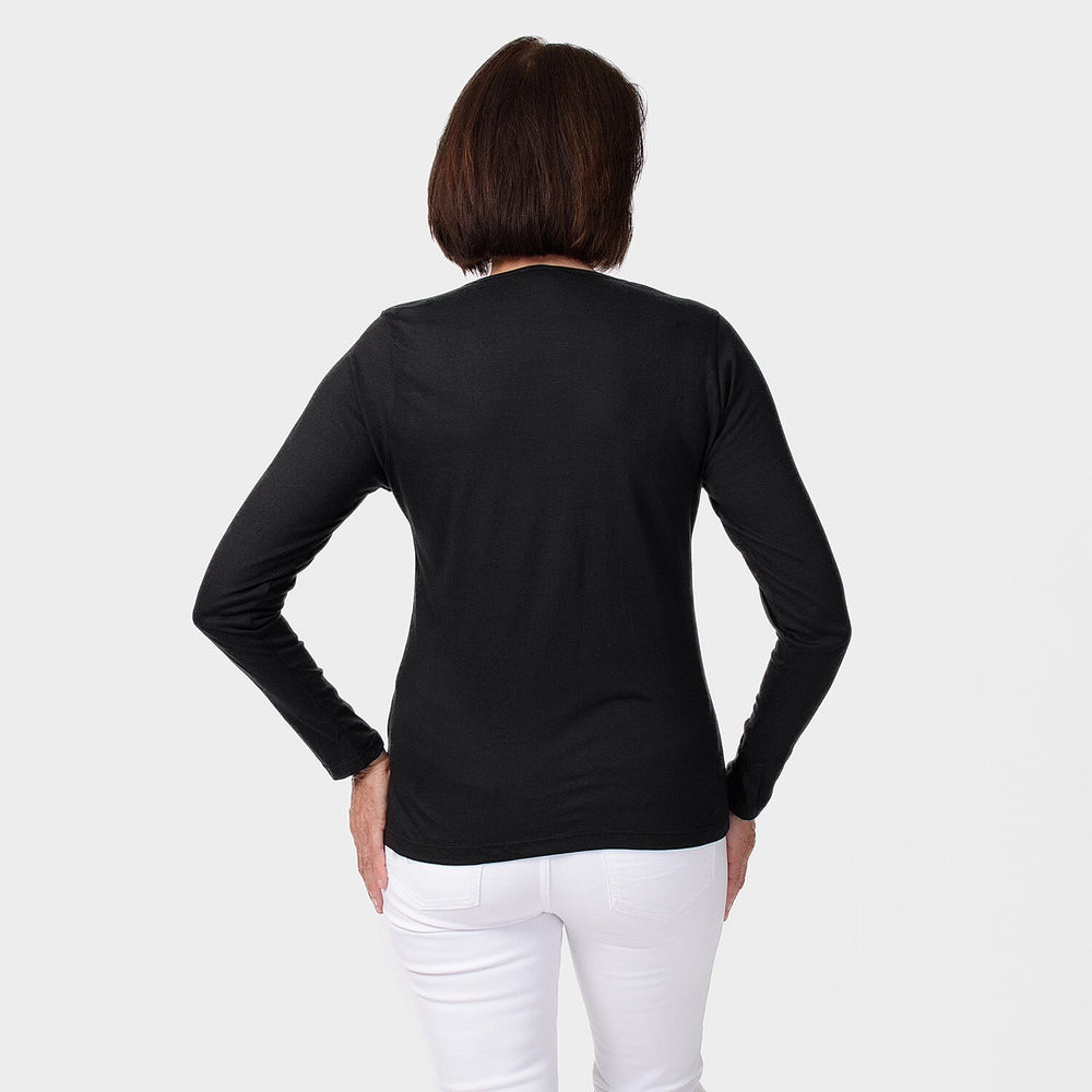 TAMSY Set of 2 Long Sleeve Classic V Neck T-Shirt (Size S) - Black - Green