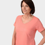 TAMSY Set of 2 Short Sleeve Classic V Neck Cotton Blend T-Shirt (Size L) - Black & Coral