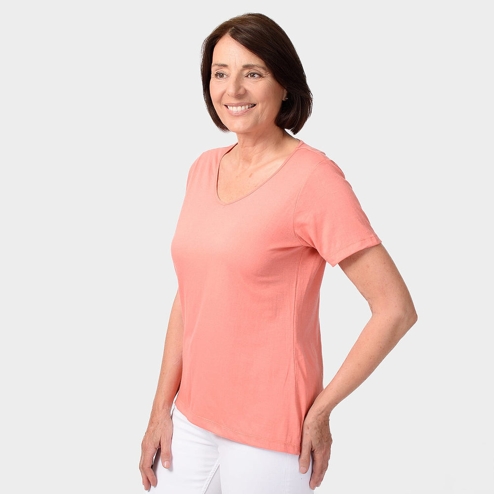 TAMSY Set of 2 Short Sleeve Classic V Neck T-Shirt (Size M) - Black - Coral
