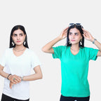 TAMSY Set of 2 Short Sleeve Classic V Neck T-Shirt (Size S) - White - Mint