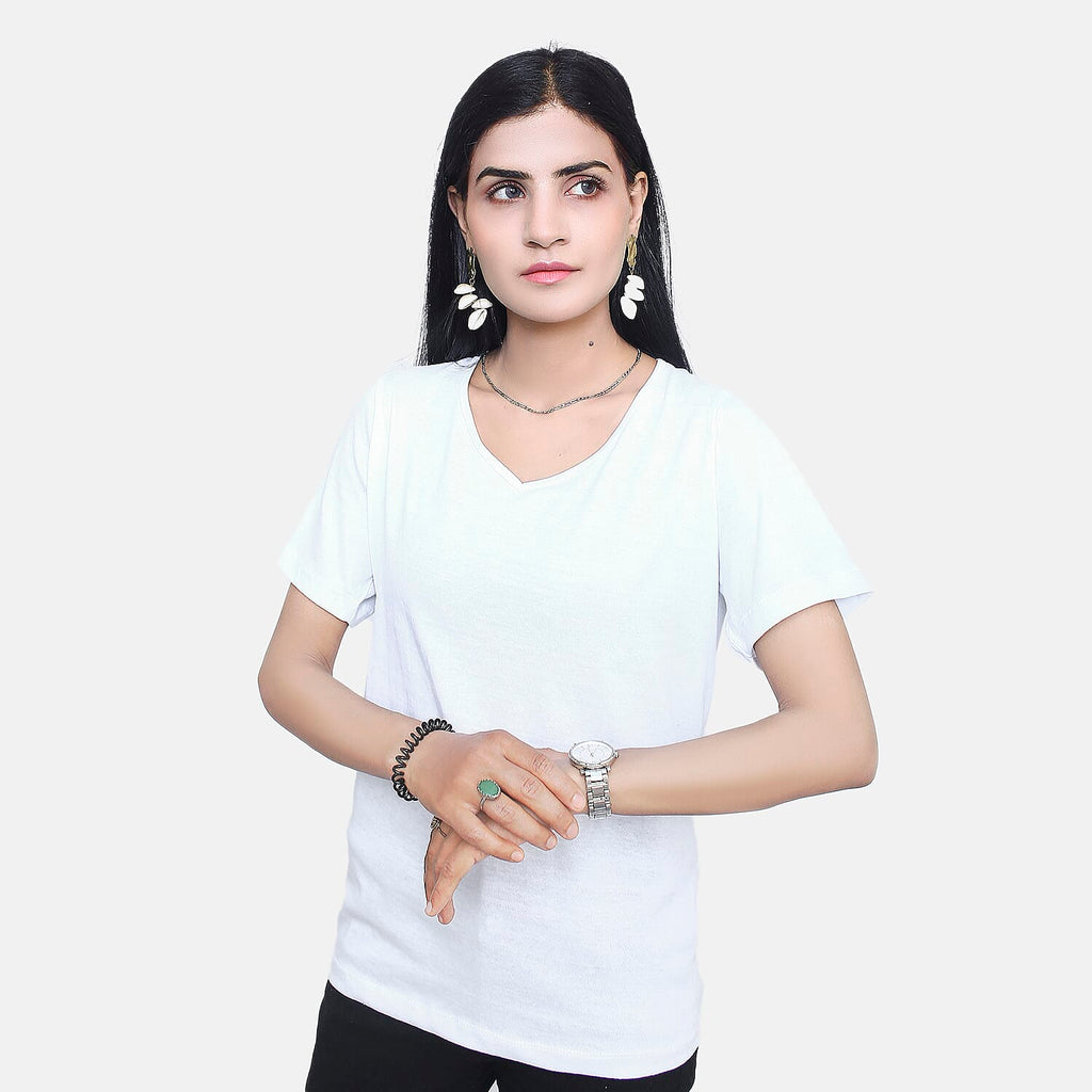 TAMSY Set of 2 Short Sleeve Classic V Neck T-Shirt (Size S) - White - Mint