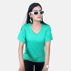 TAMSY Set of 2 Short Sleeve Classic V Neck T-Shirt (Size S) - White - Mint