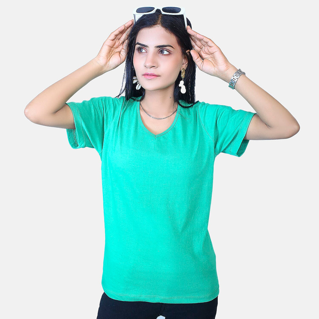 TAMSY Set of 2 Short Sleeve Classic V Neck T-Shirt (Size S) - White - Mint
