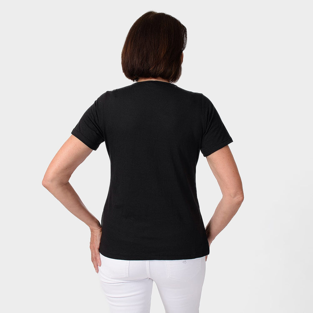 TAMSY Set of 2 Short Sleeve Classic V Neck T-Shirt (Size XL) - Black - Coral