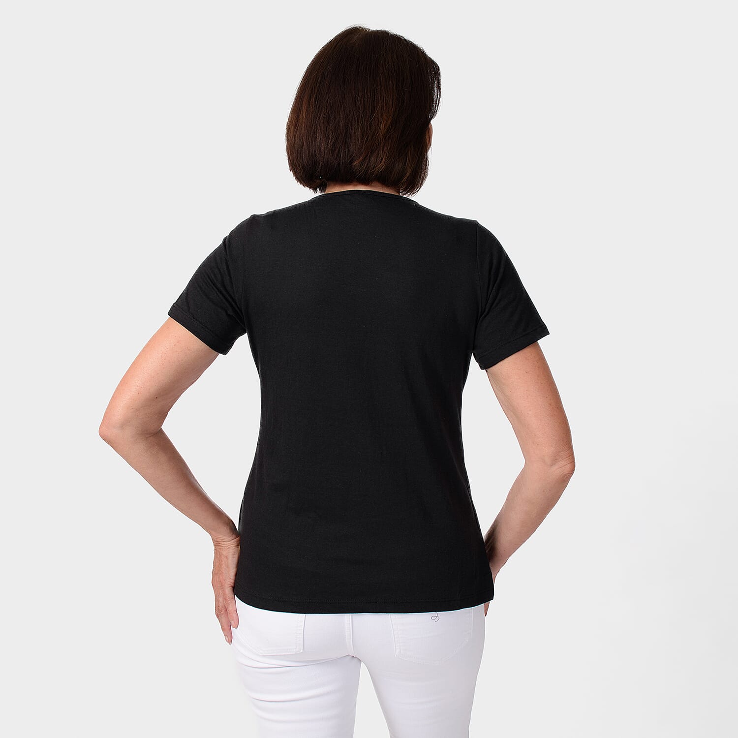 TAMSY Set of 2 Short Sleeve Classic V Neck T-Shirt (Size XL) - Black - Coral