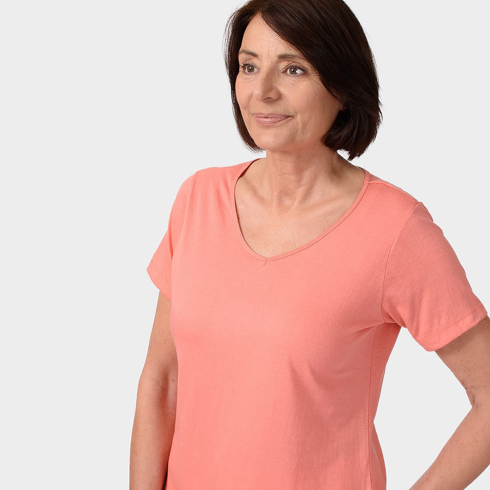 TAMSY Set of 2 Short Sleeve Classic V Neck T-Shirt (Size XL) - Black - Coral