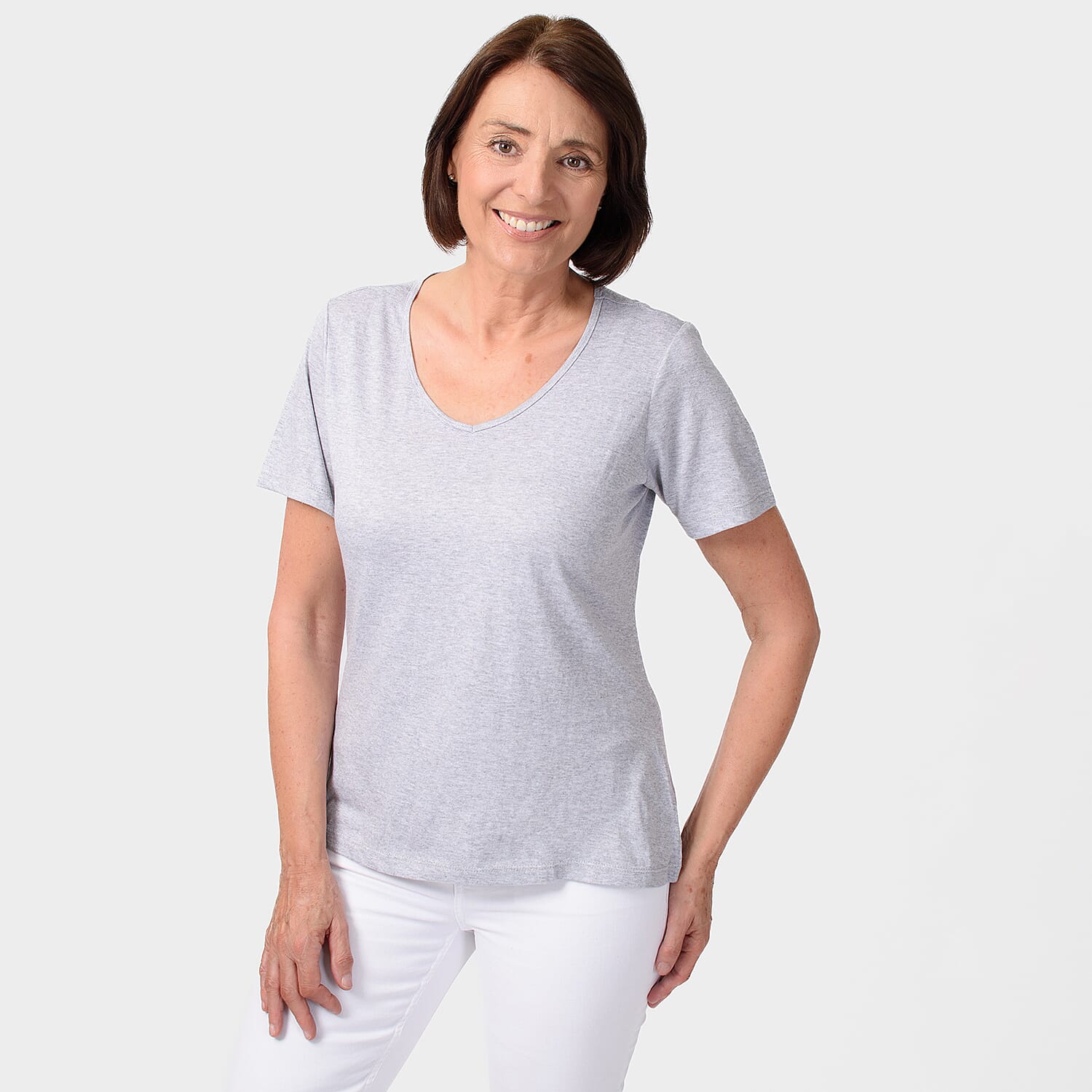 TAMSY Set of 2 Short Sleeve Classic V Neck Cotton Blend T-Shirt (Size XL) - Sky Blue & Grey