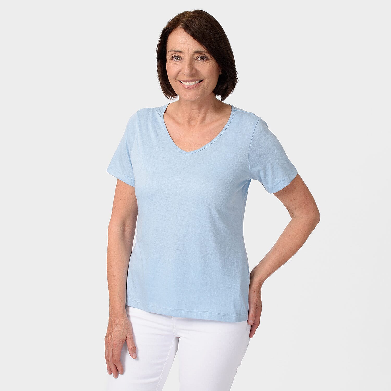 TAMSY Set of 2 Short Sleeve Classic V Neck Cotton Blend T-Shirt (Size XL) - Sky Blue & Grey