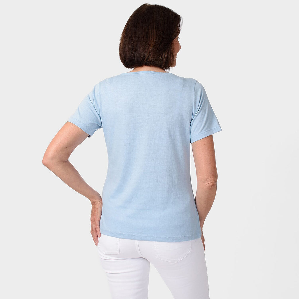 TAMSY Set of 2 Short Sleeve Classic V Neck Cotton Blend T-Shirt (Size XL) - Sky Blue & Grey