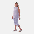 TAMSY Sleeveless Button Through Stripe Pattern Shirt (Size 16) - Purple