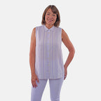 TAMSY Sleeveless Button Through Stripe Pattern Shirt (Size 16) - Purple