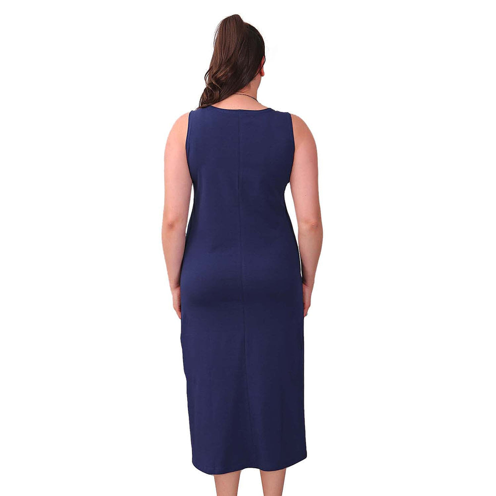 TAMSY Viscose Jersey Dress with Side Slit (Size XL,20-22) - Blue